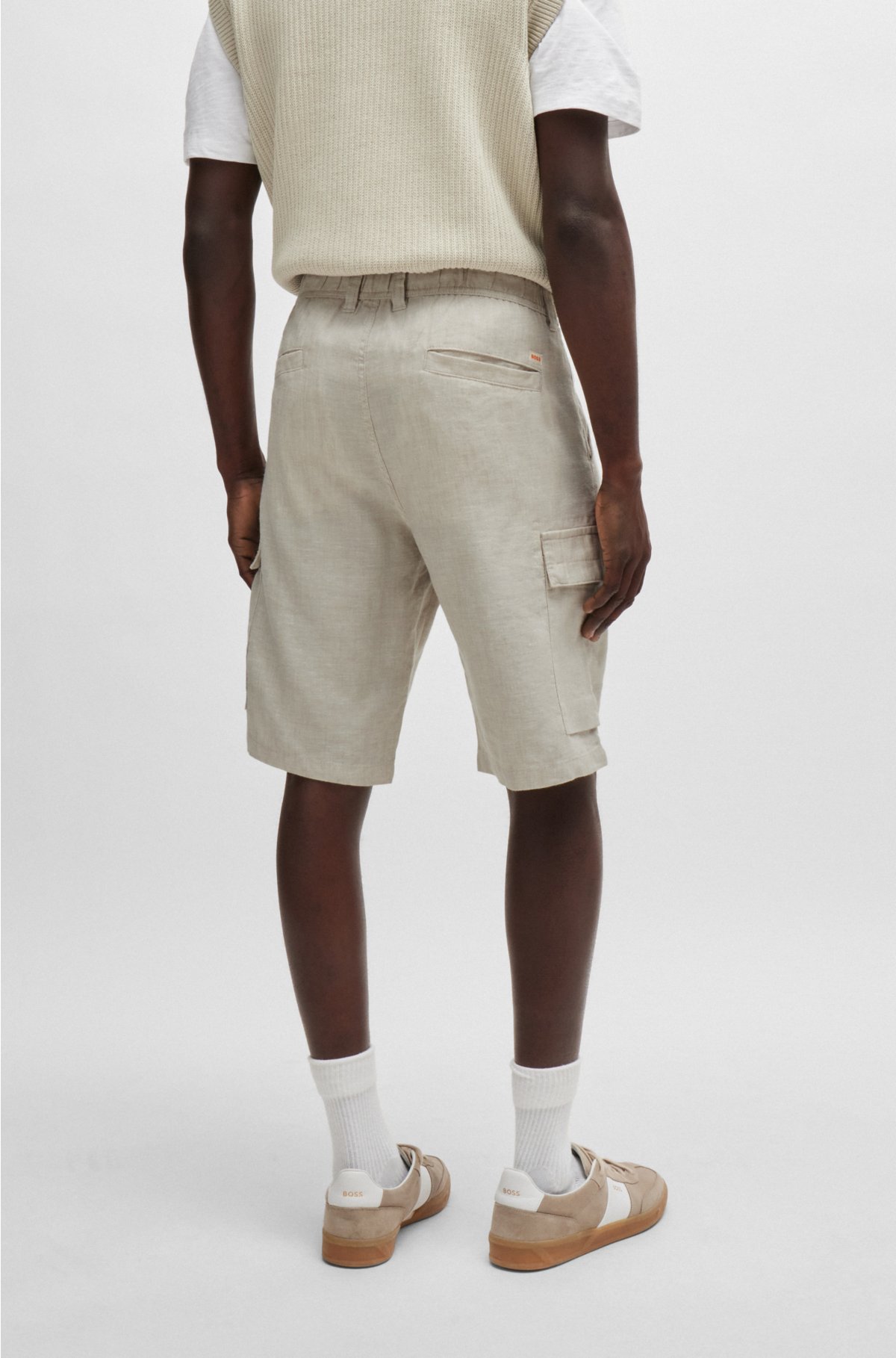 Regular-fit cargo shorts in a linen blend, Light Beige
