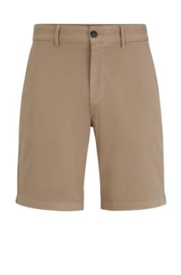 Hugo Boss Slim-fit Shorts In Stretch-cotton Twill In Brown