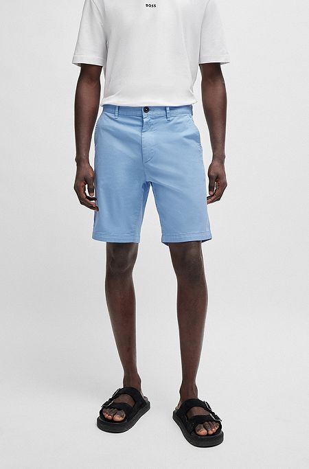 Slim-fit shorts in stretch-cotton twill, Light Blue