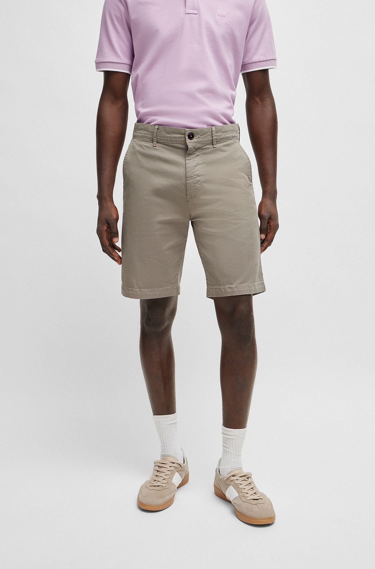 Slim-fit shorts in stretch-cotton twill, Light Brown