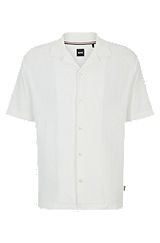 Regular-fit shirt in cotton bouclé with ribbed collar, White