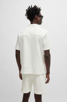 Regular-fit shirt in cotton boucl&eacute; with ribbed collar, White