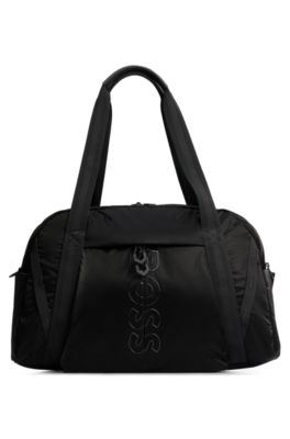 BOSS - Coated-velour holdall with outline logo and adjustable strap