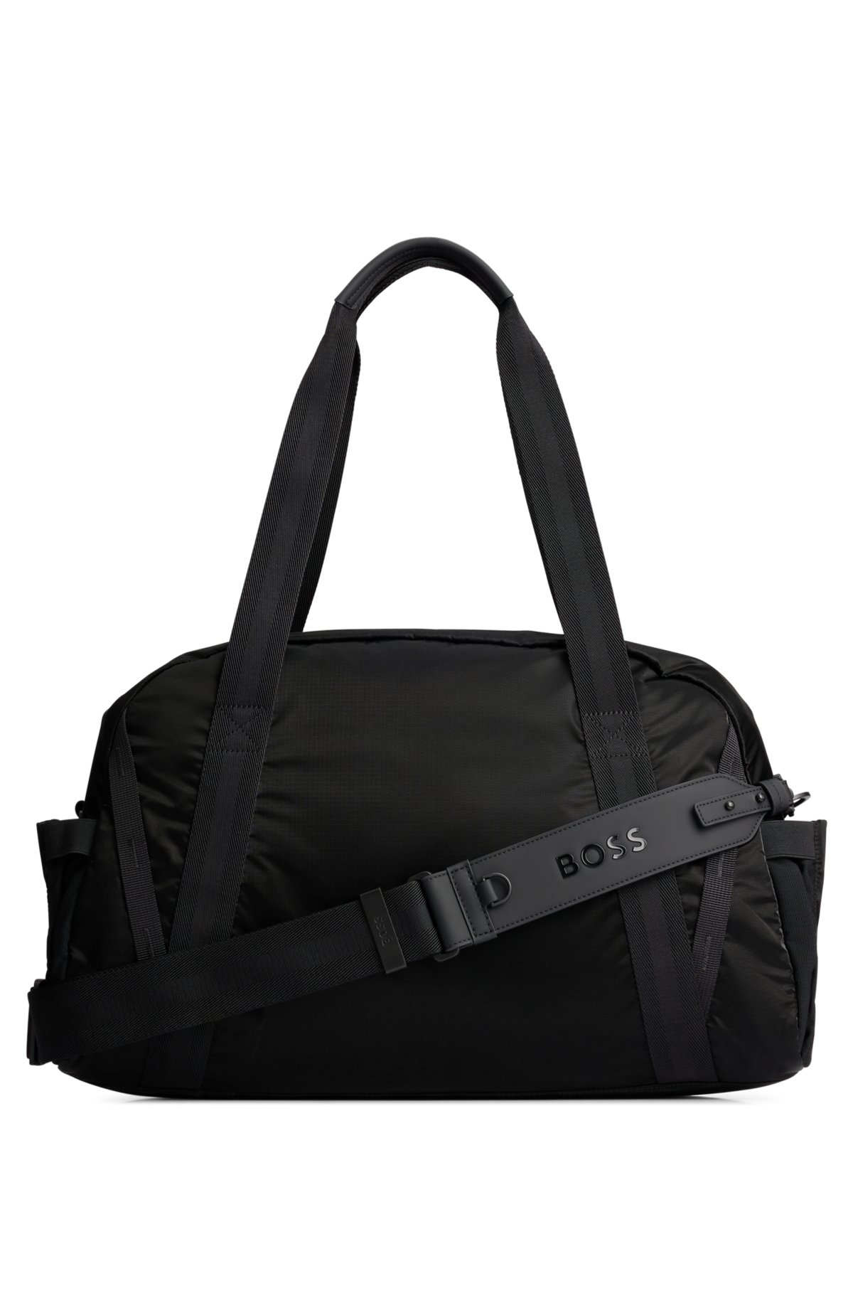 Coated-velour holdall with outline logo and adjustable strap, Black