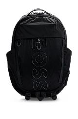 Рюкзак из велюра с покрытием, с несколькими карманами и контурным логотипом, Черный