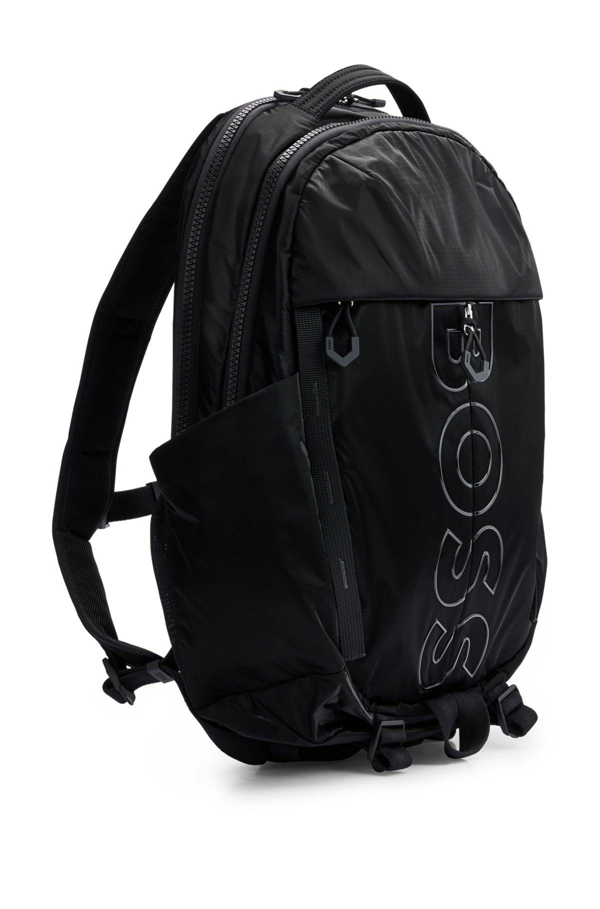 BOSS - Coated-velour multi-pocket backpack with outline logo