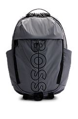 Рюкзак из велюра с покрытием, с несколькими карманами и контурным логотипом, Серый