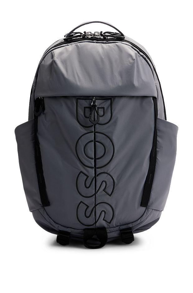 Рюкзак из велюра с покрытием, с несколькими карманами и контурным логотипом, Серый