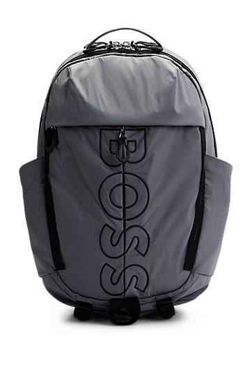 Coated-velour multi-pocket backpack with outline logo, Hugo boss