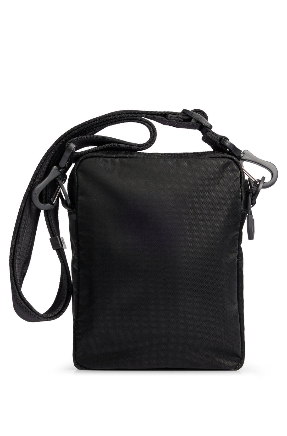 Coated-velour cross-body bag with outline logo, Black