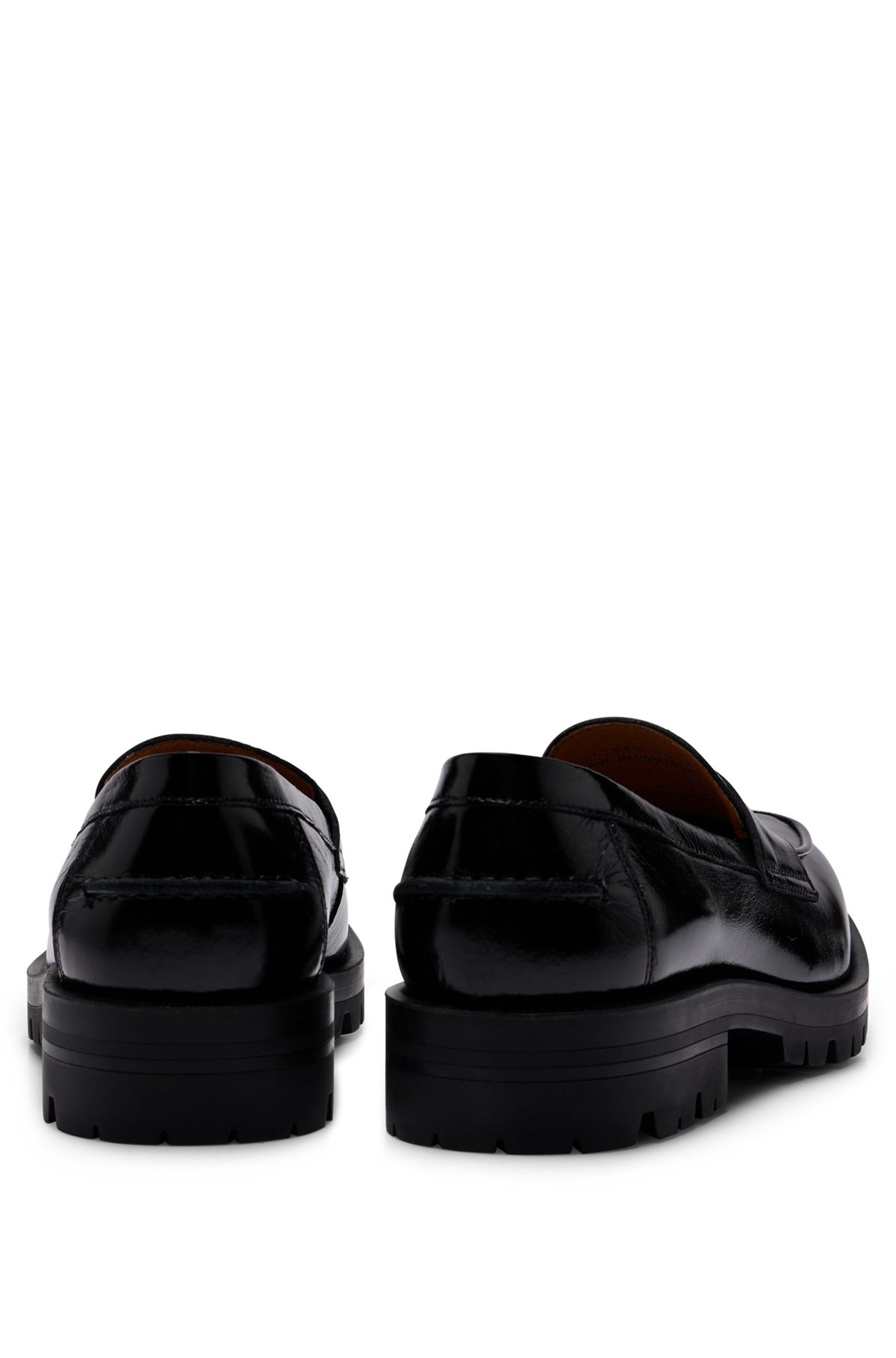 Leather moccasins with branded penny trim, Black