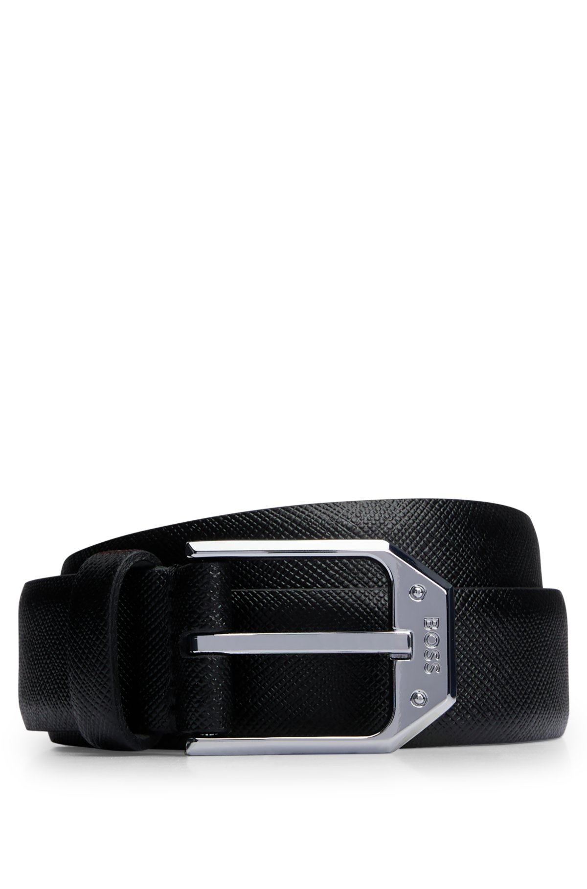 BOSS - Italian-leather belt with angled branded buckle