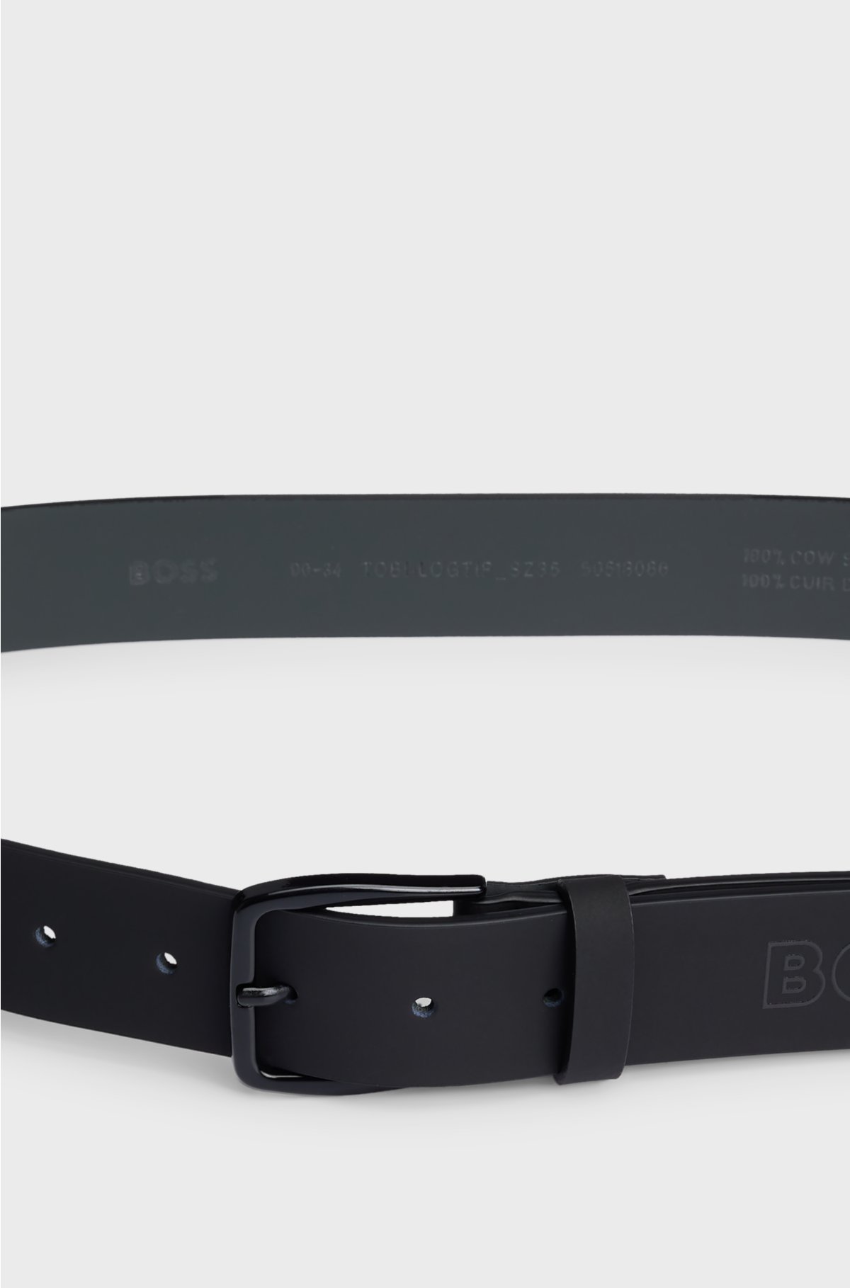 Italian-leather belt with tonal buckle, Black