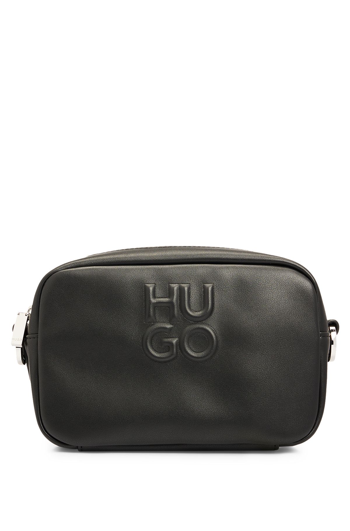HUGO - Faux-leather crossbody bag with debossed stacked logo