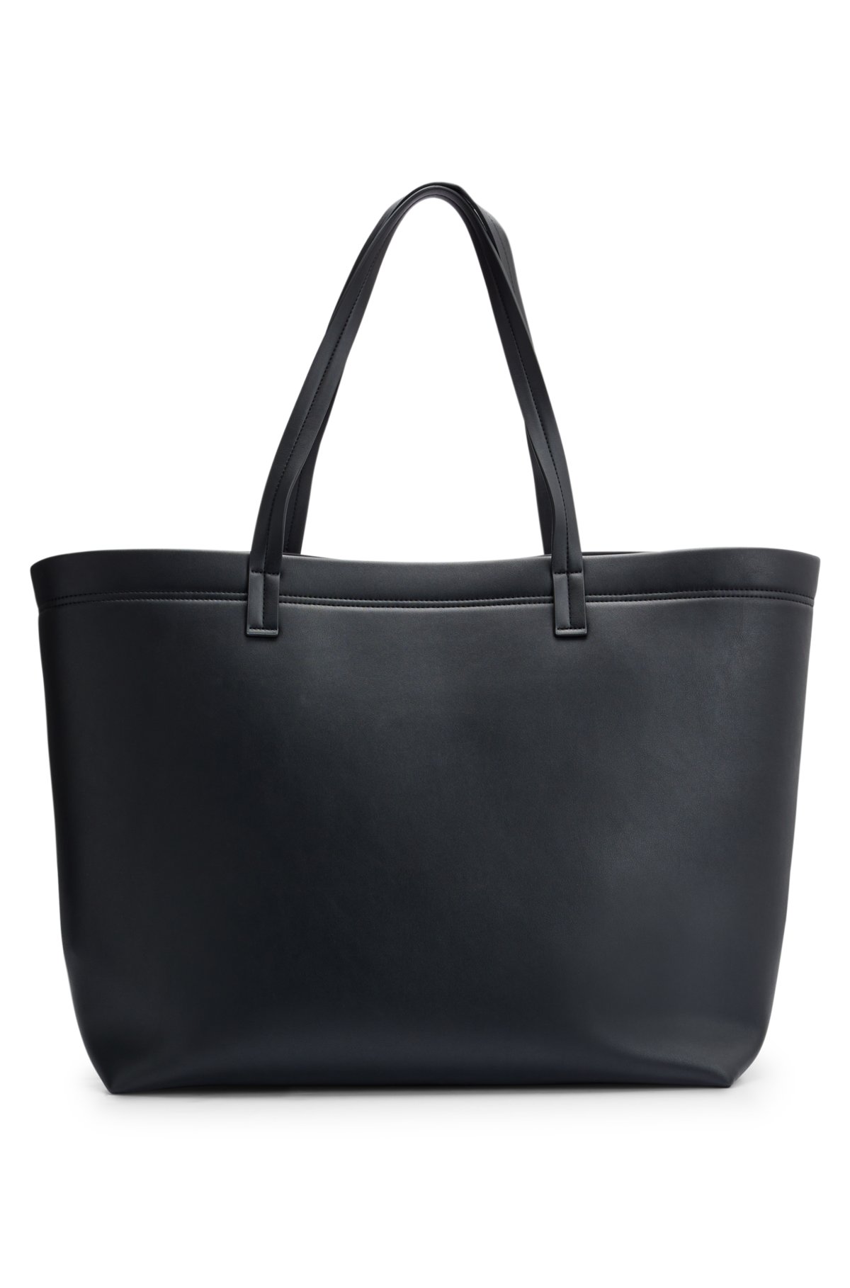 Faux-leather shopper bag with debossed stacked logo, Black