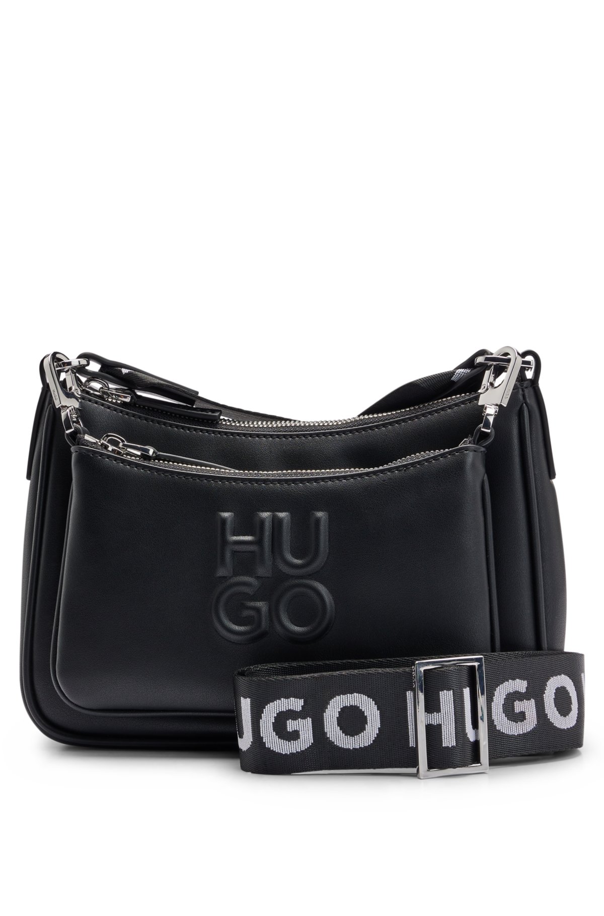 - bag HUGO debossed pouches and Crossbody detachable with branding