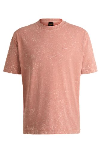 Camiseta relaxed fit en algodón con detalle de logo, Rojo claro