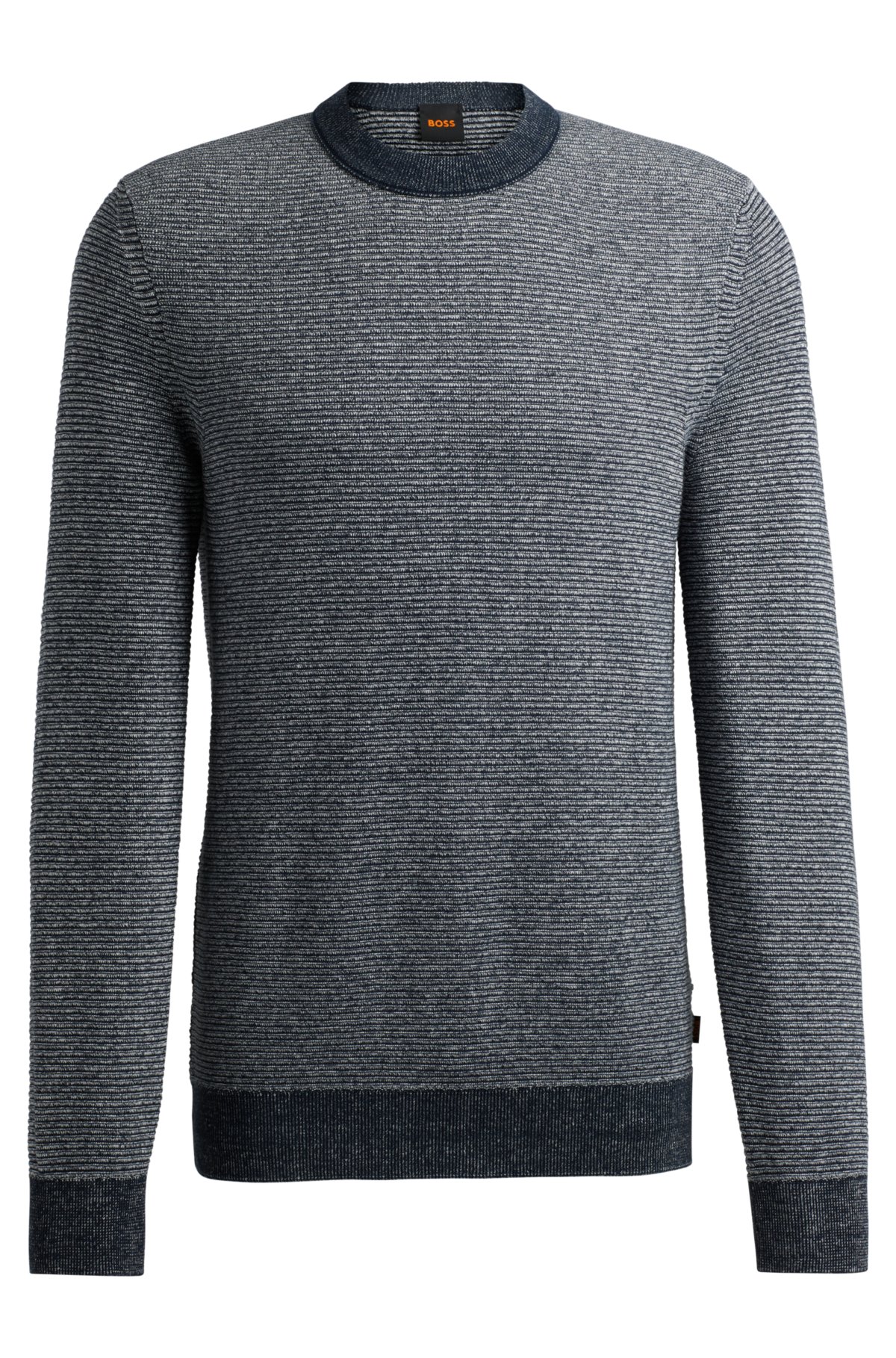 Cotton-blend sweater with mouliné effect, Dark Blue