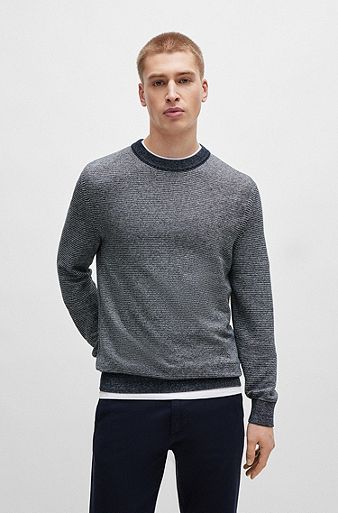 Cotton-blend sweater with mouliné effect, Dark Blue