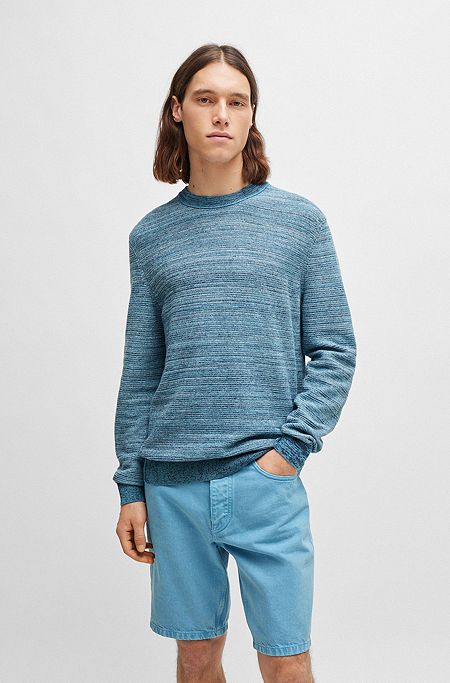 Cotton-blend sweater with mouliné effect, Light Blue