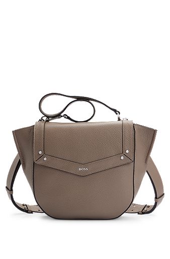 Saddle bag in grained leather with detachable straps, Light Brown