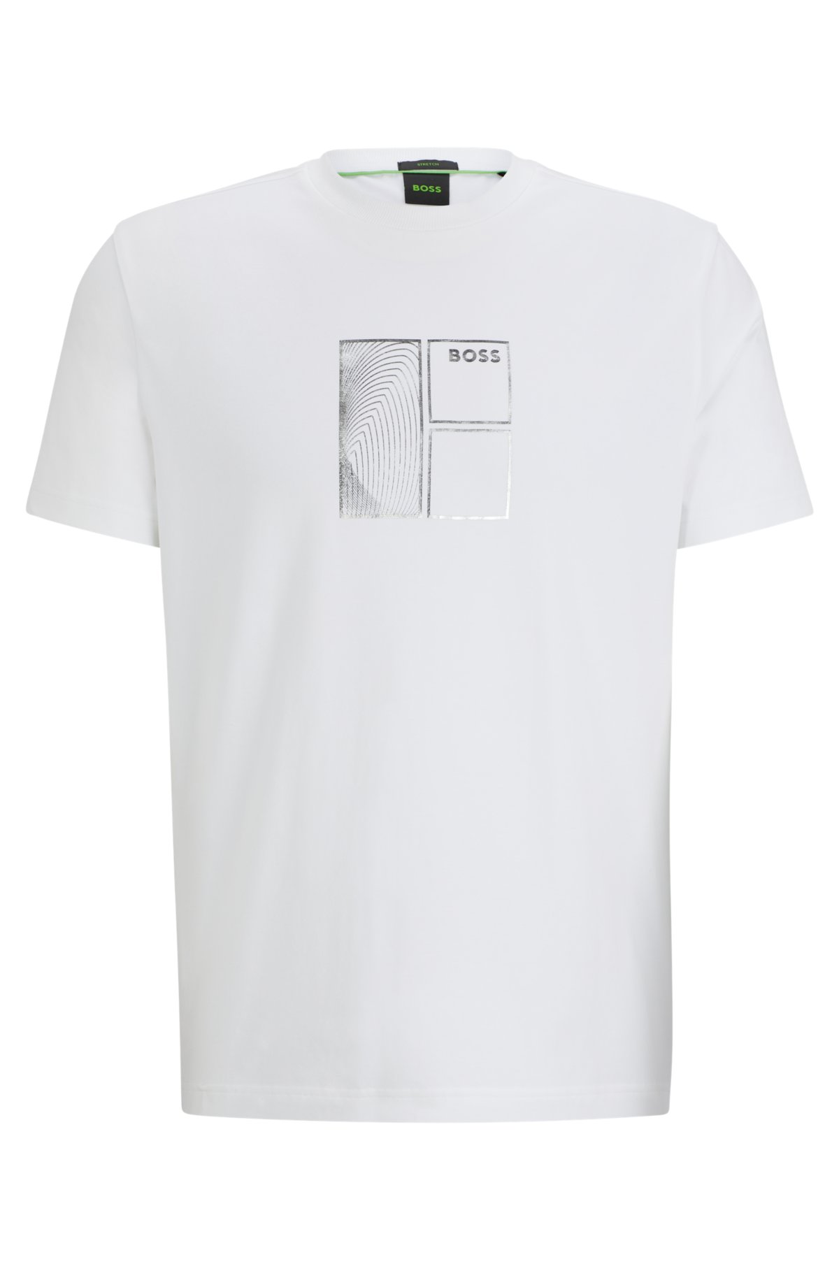 Stretch-cotton T-shirt with metallic artwork, White