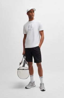 BOSS - Stretch-cotton T-shirt with metallic artwork