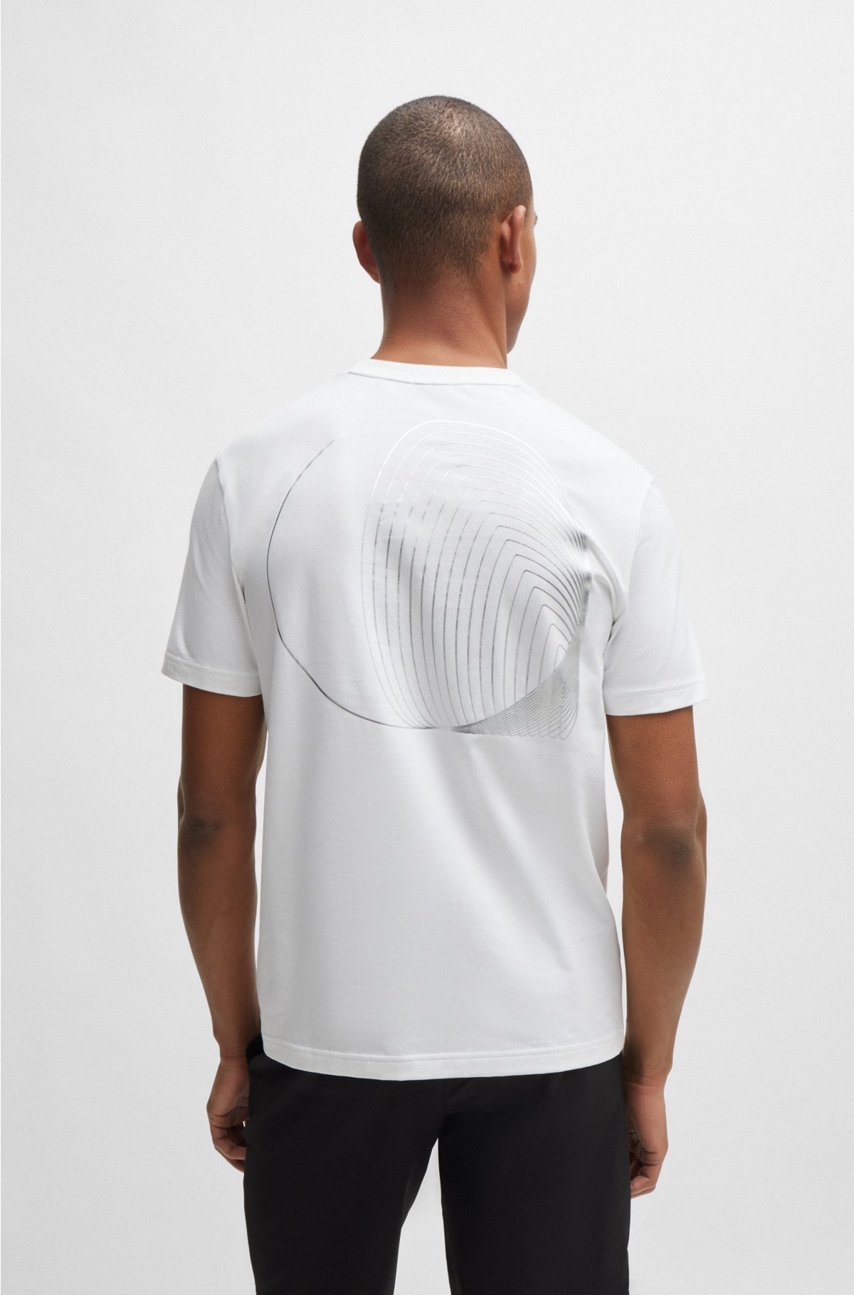 Stretch-cotton T-shirt with metallic artwork, White
