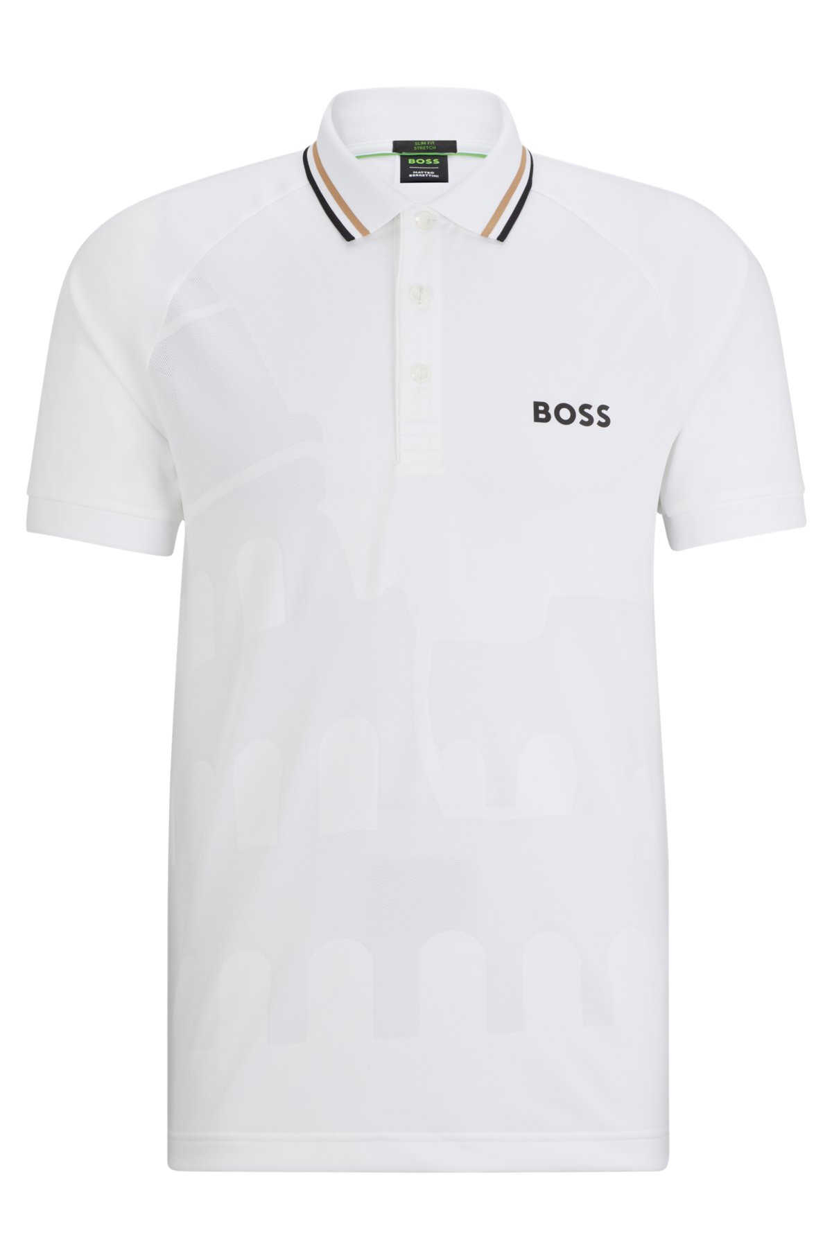BOSS x MATTEO BERRETTINI slim-fit polo shirt in engineered jacquard jersey, White