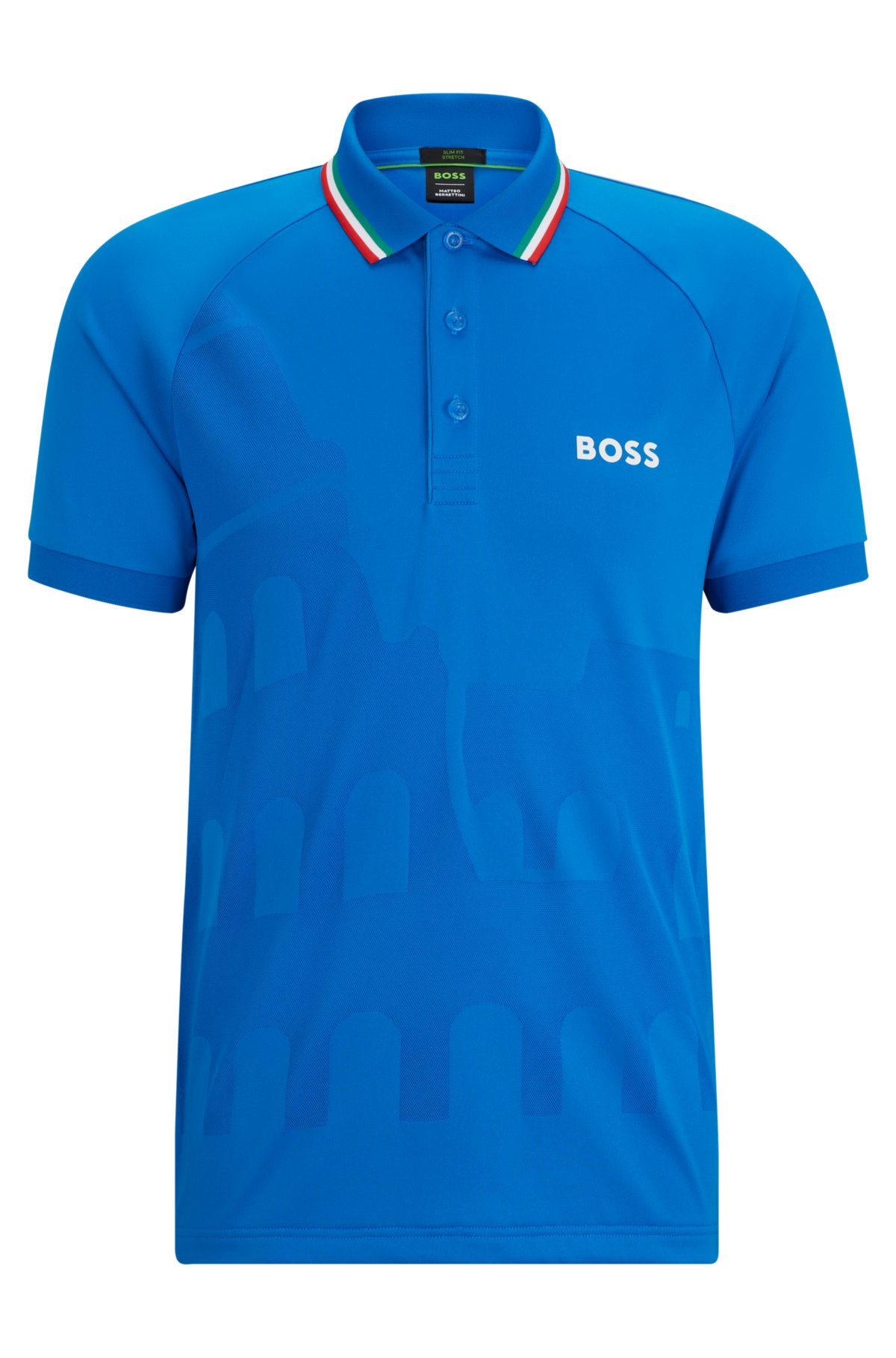 BOSS x MATTEO BERRETTINI slim-fit polo shirt in engineered jacquard jersey, Blue