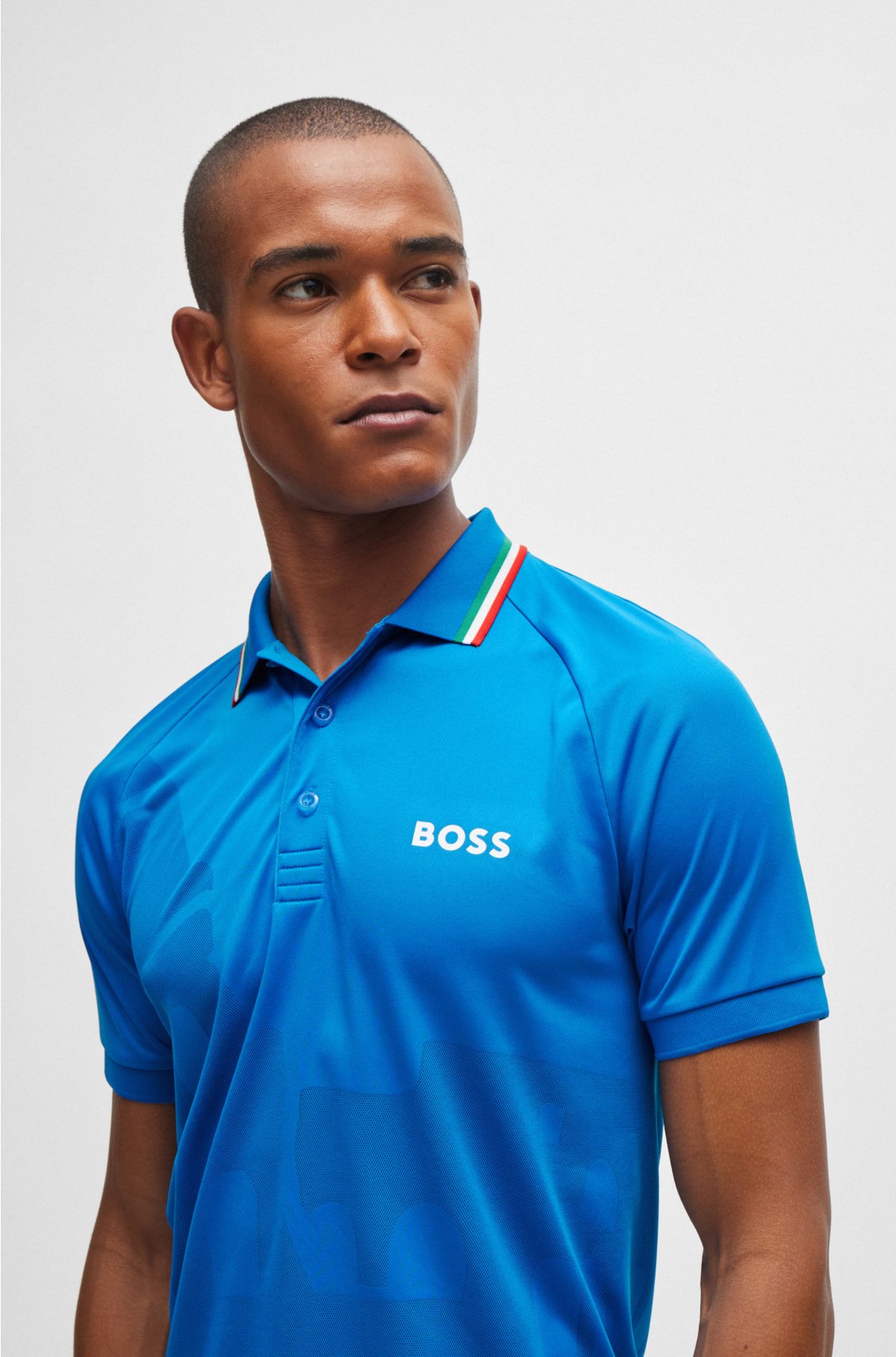 BOSS x MATTEO BERRETTINI slim-fit polo shirt in engineered jacquard jersey, Blue