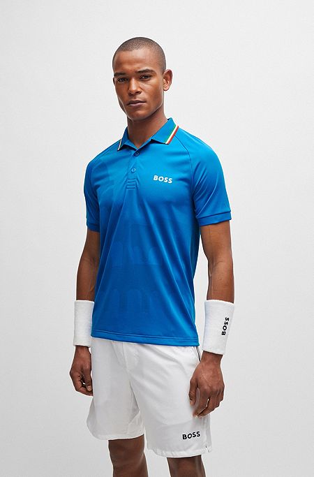 Slim-fit polo shirt in engineered jacquard jersey, Blue