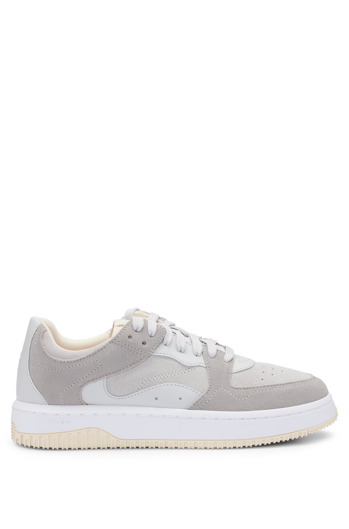 Low-top trainers in suede with logo details, Light Grey