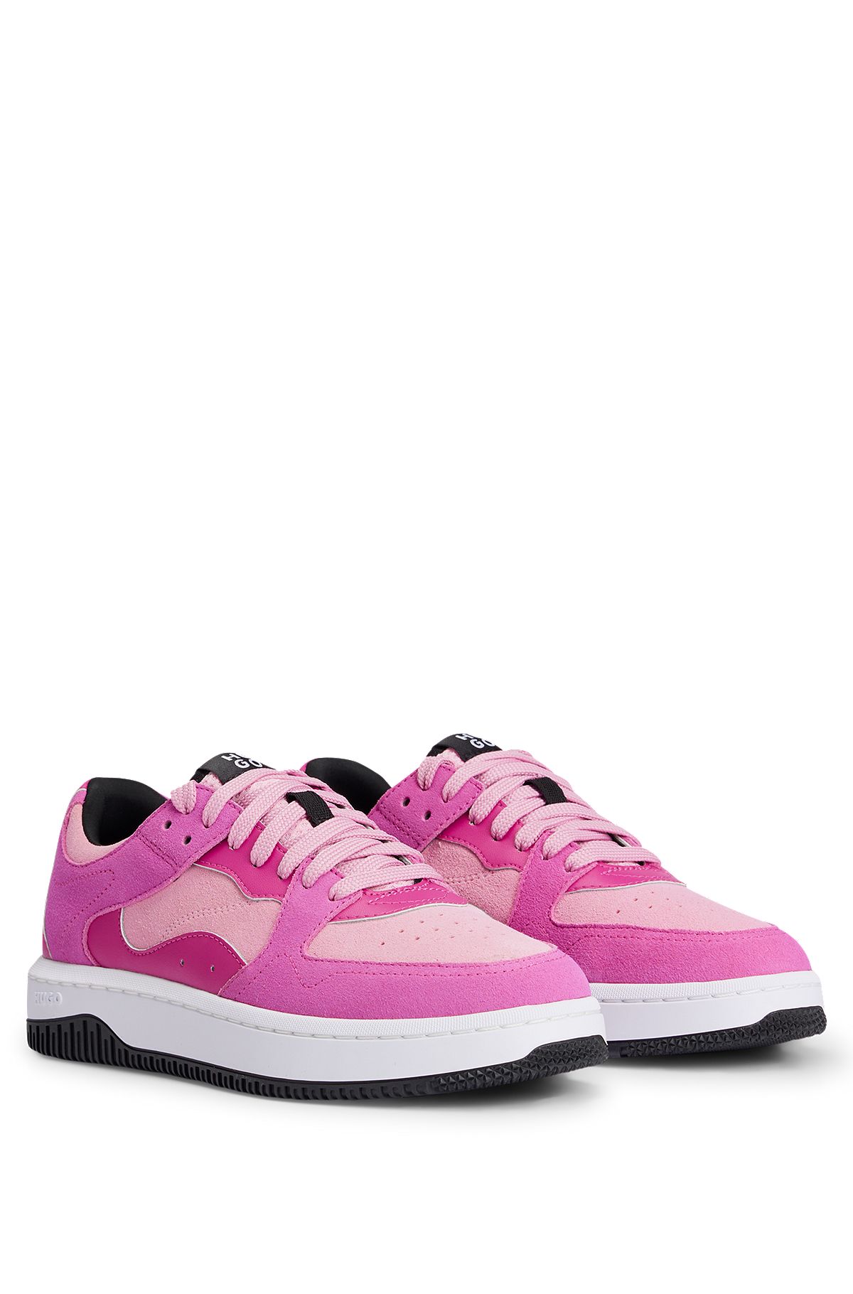 Low-top sneakers i ruskind med logodetaljer, Pink