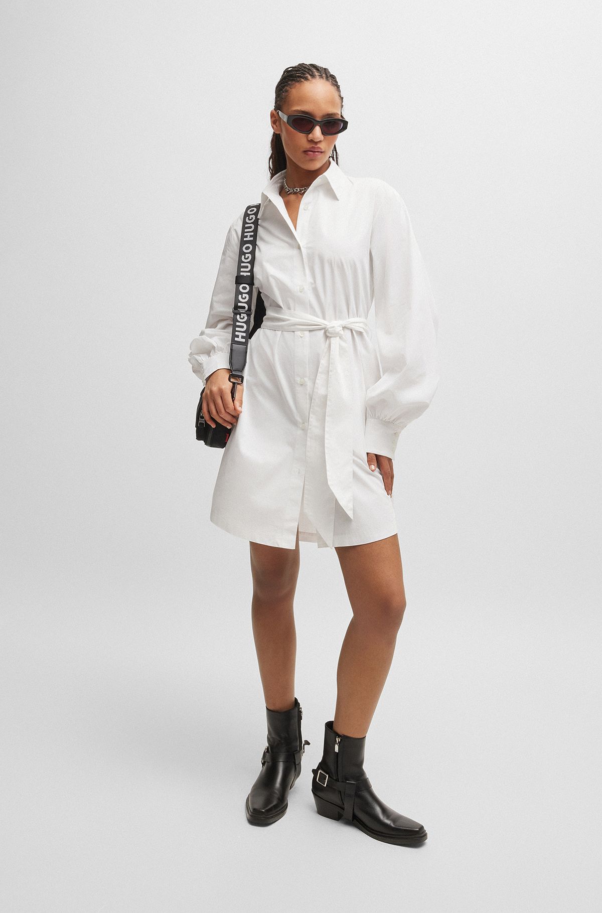 Relaxed-fit shirt dress in cotton twill, White