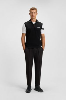 Mixed-material trainers with mesh details and branding, Black