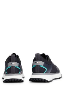 BOSS - Mixed-material trainers with mesh details and branding