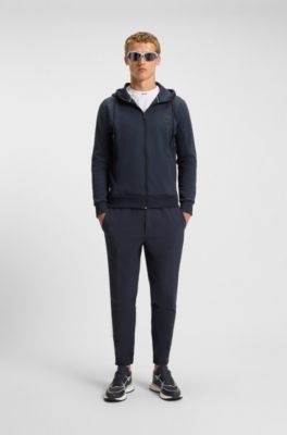 Mixed-material trainers with mesh details and branding, Dark Blue