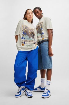 HUGO Herren T-Shirt Mit Leucht-Effekt - Oversize Baumwolle Mit Glow-in-Dark Design