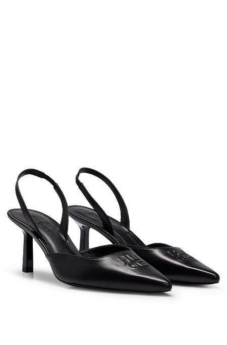 Slingback pumps in nappa leather with debossed logo, Black