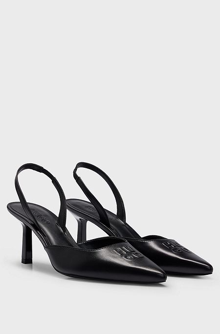 Slingback pumps in nappa leather with debossed logo, Black