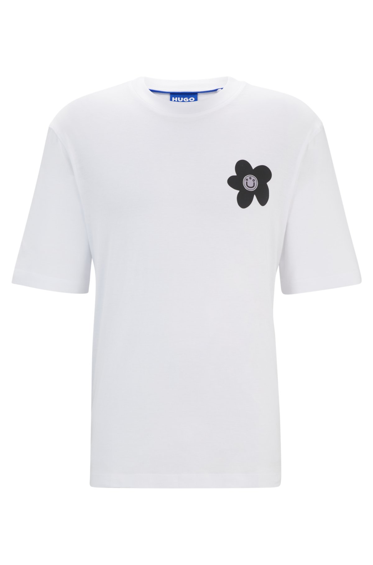 Cotton-jersey T-shirt with flower logo artwork, White