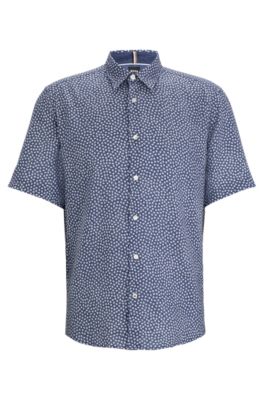 BOSS - Regular-fit shirt in printed stretch-linen chambray