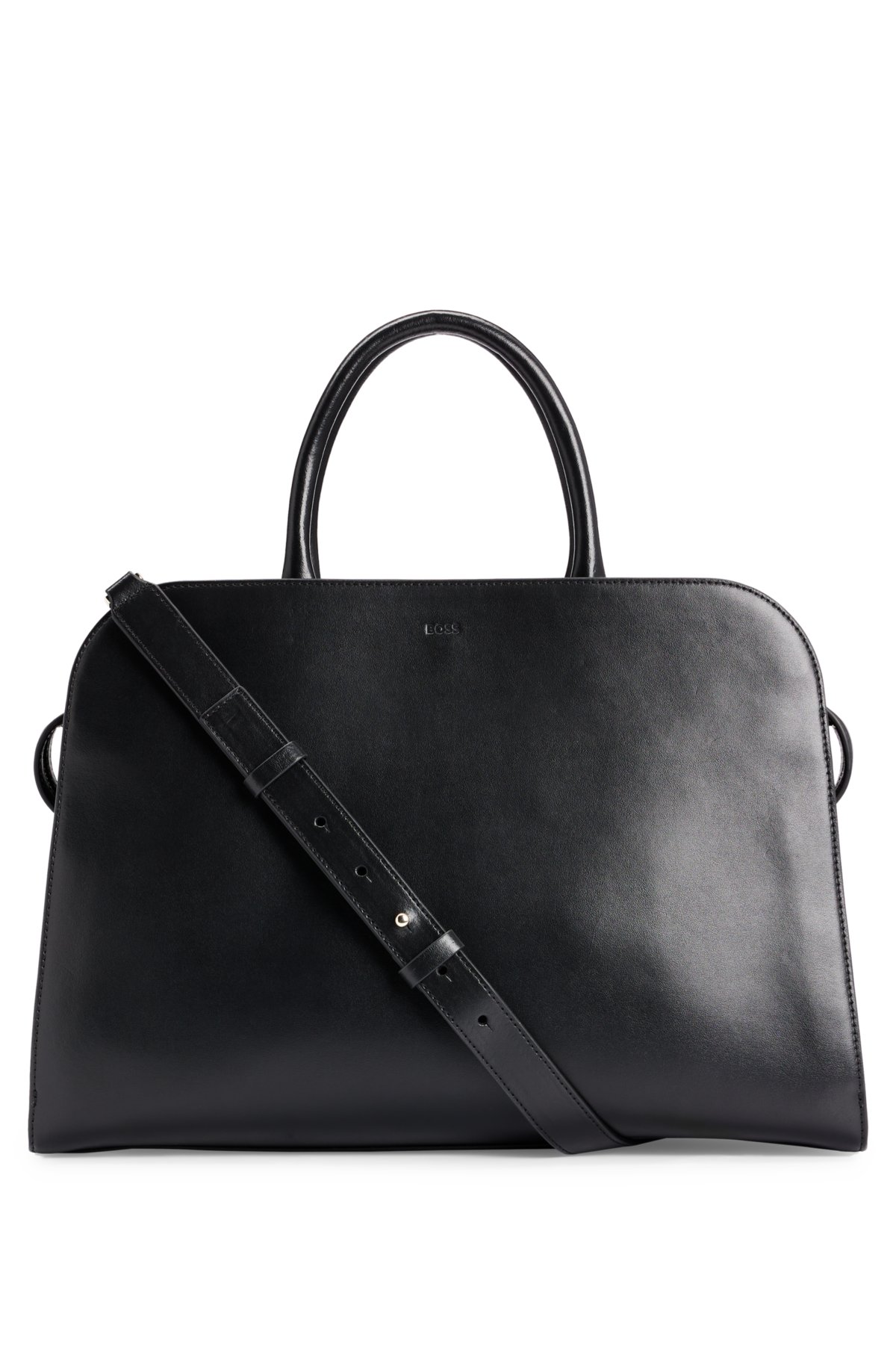 Leather tote bag with detachable pouch, Black