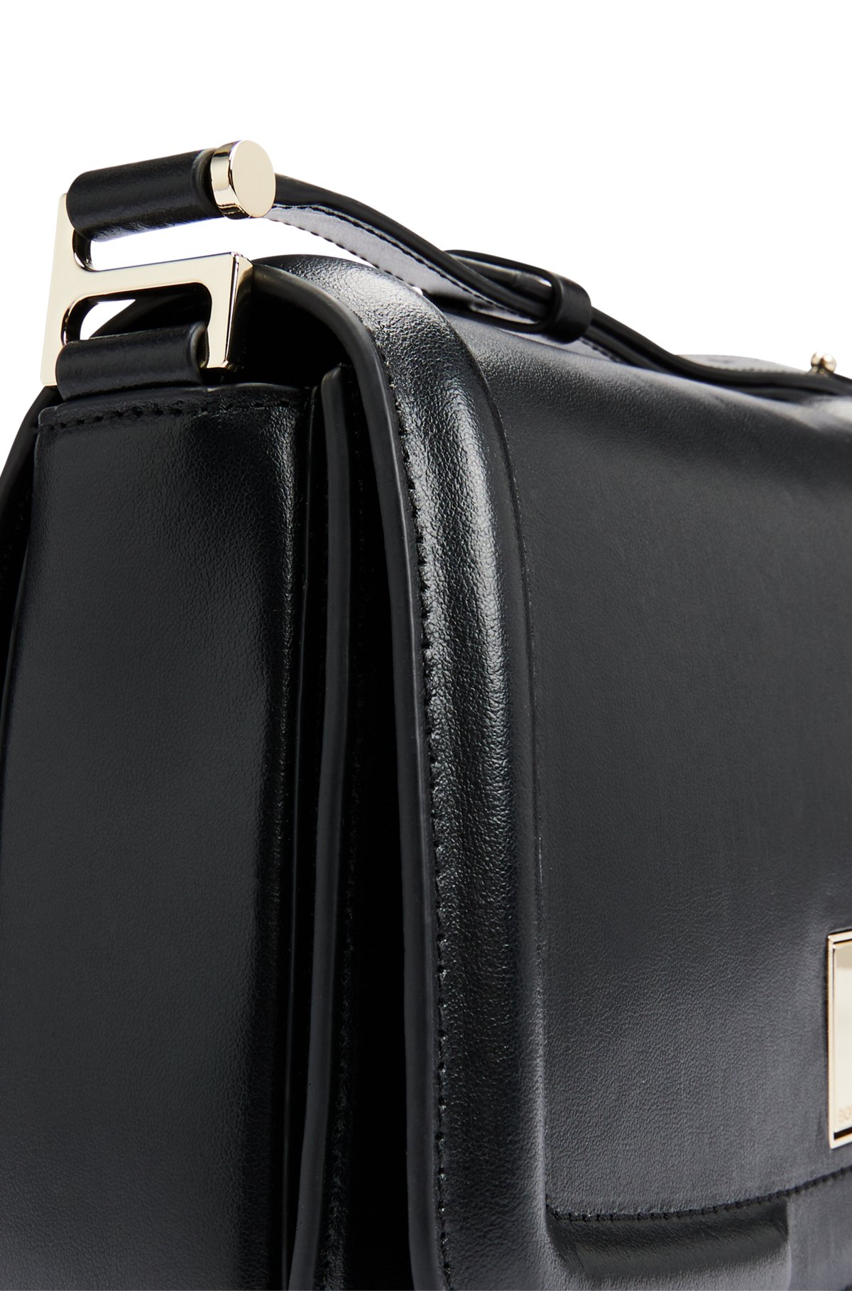 Leather saddle bag with branded hardware, Black