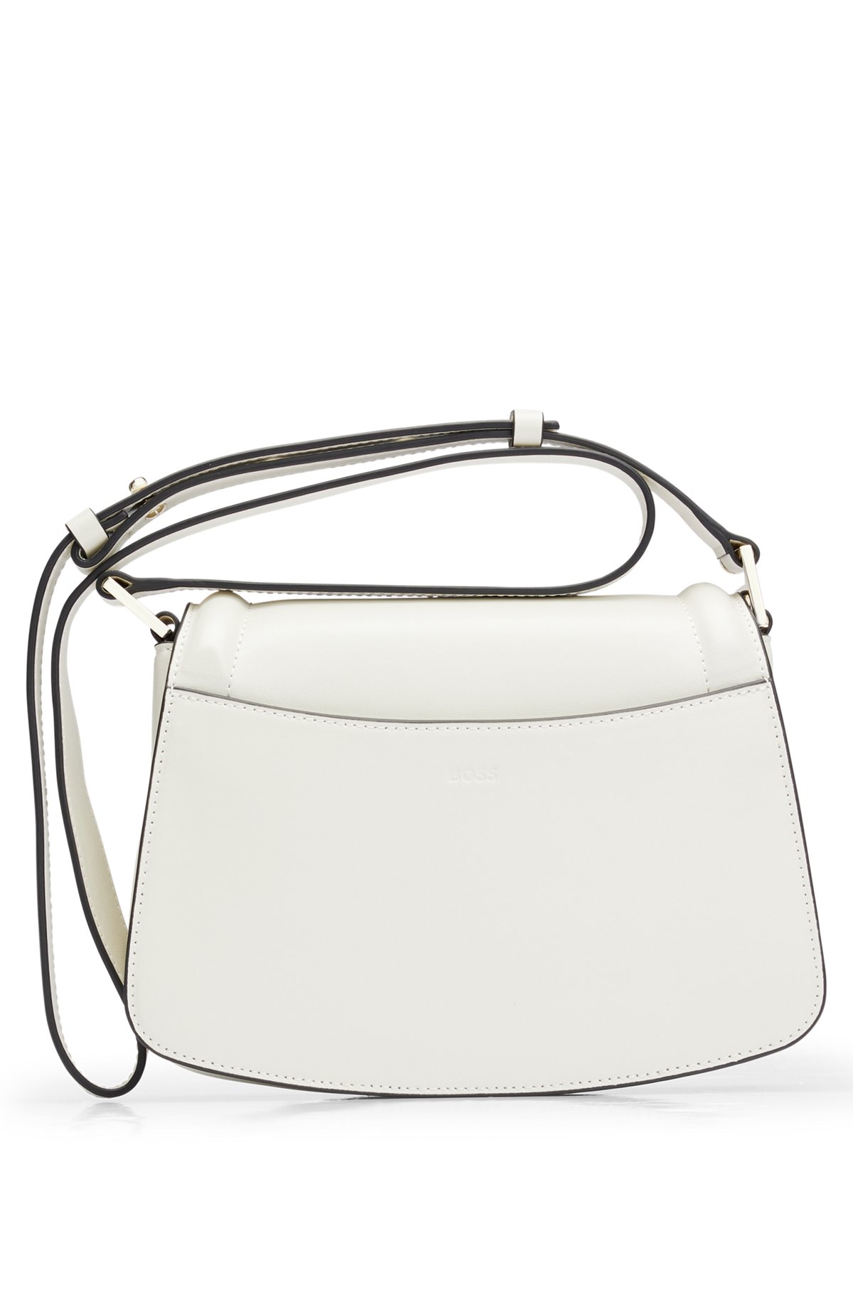 Leather saddle bag with branded hardware, White