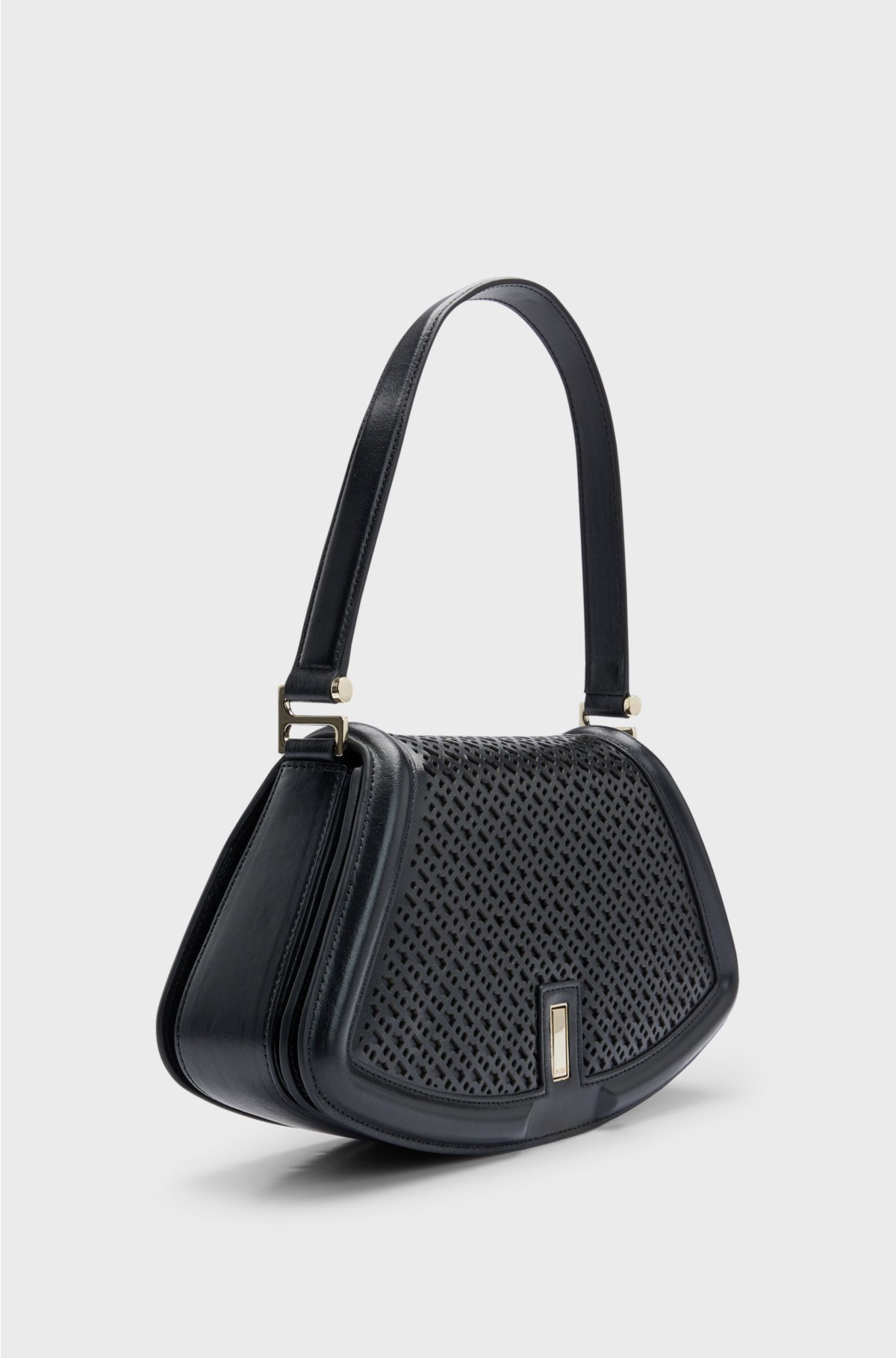Leather shoulder bag with monogram pattern, Black