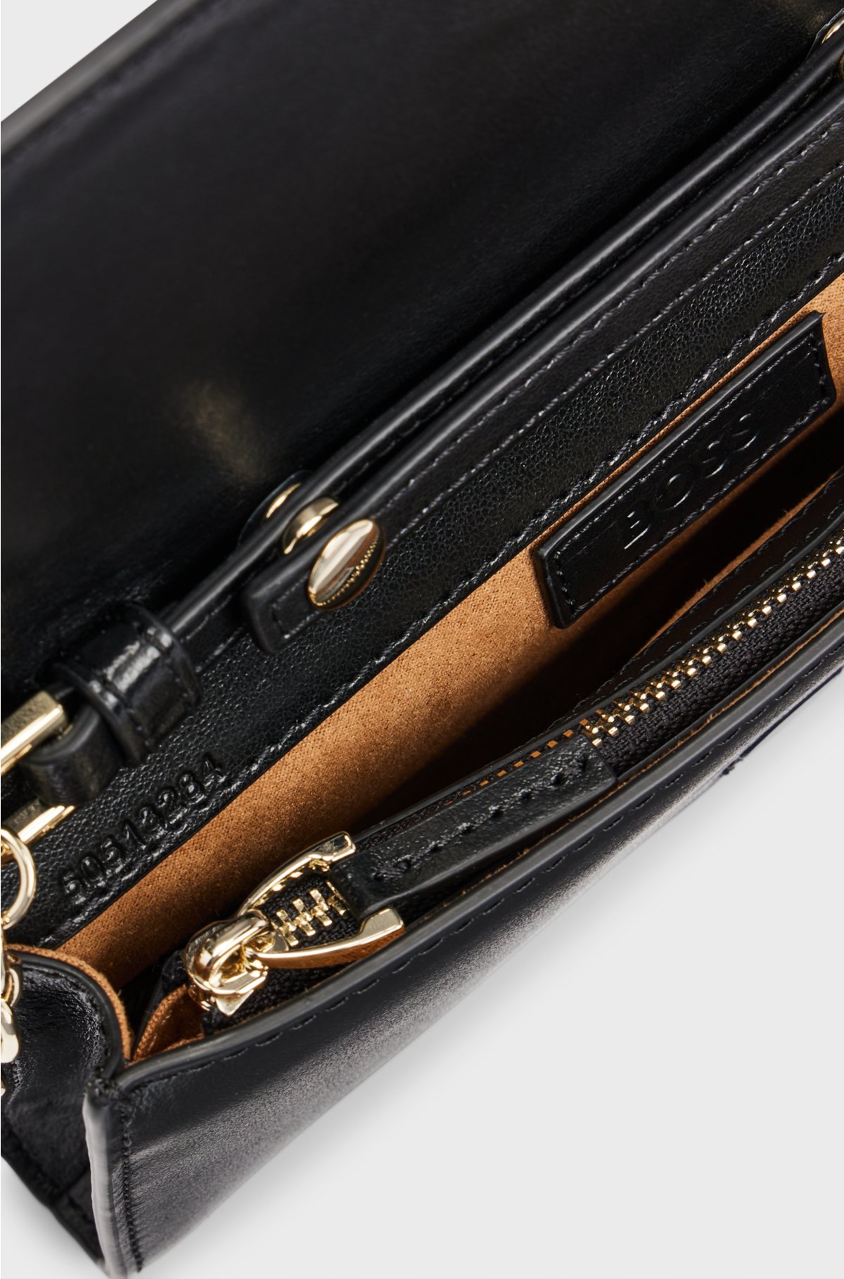 Leather clutch bag with branded hardware, Black