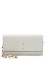 Leather clutch bag with branded hardware, Natural