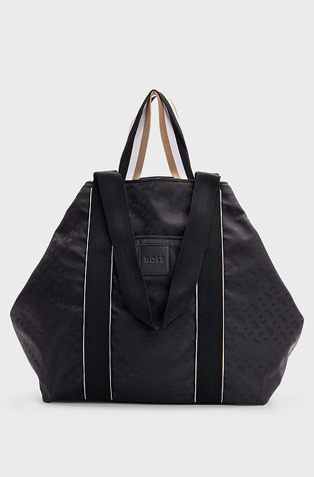 Tote bag in 3D-effect monogram jacquard, Black